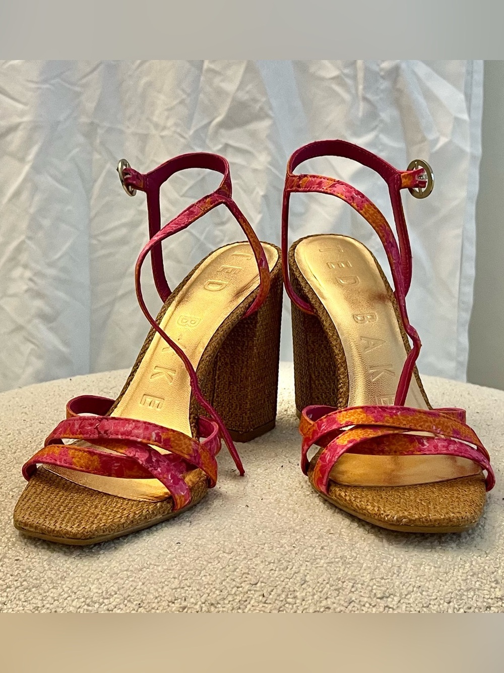 Ted Baker Pink & Orange Floral Ankle-Strap Block Heels - never worn!